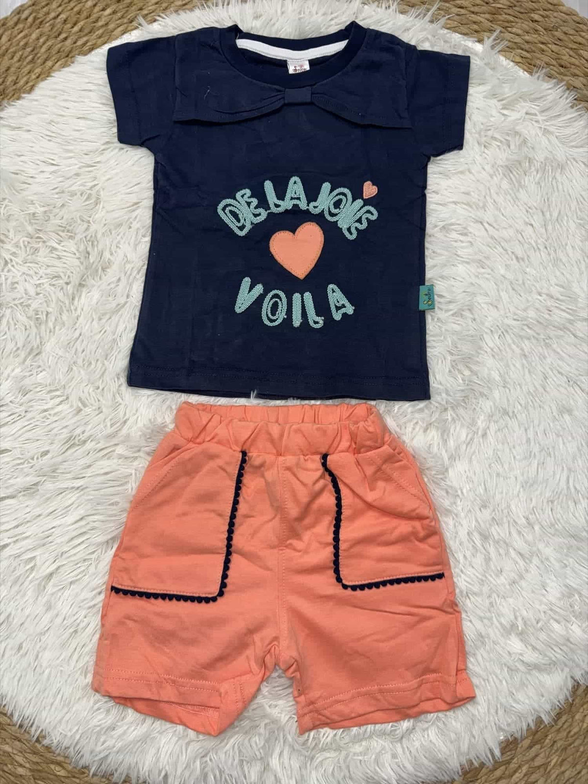 Voila Navy Shorts Set – Girl (Heart Graphic)
