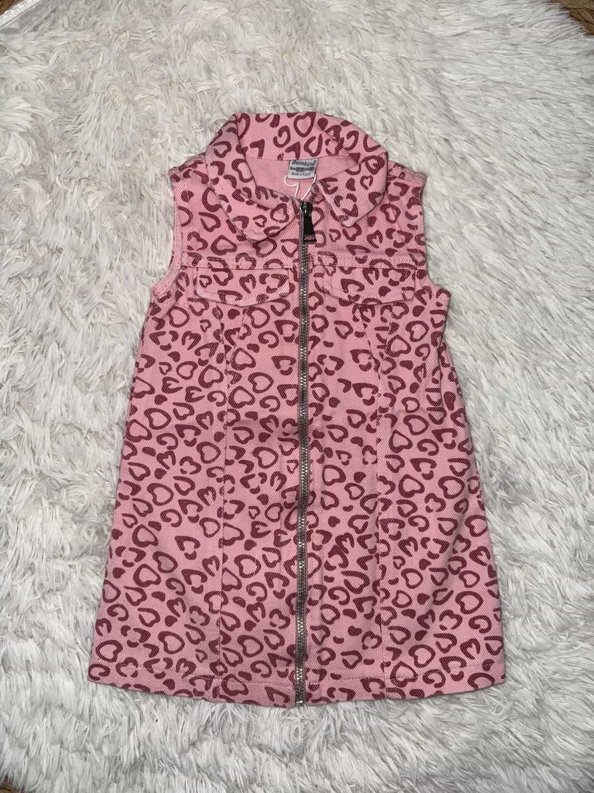 Leopard Pink Zip Dress – Girl (Collared)