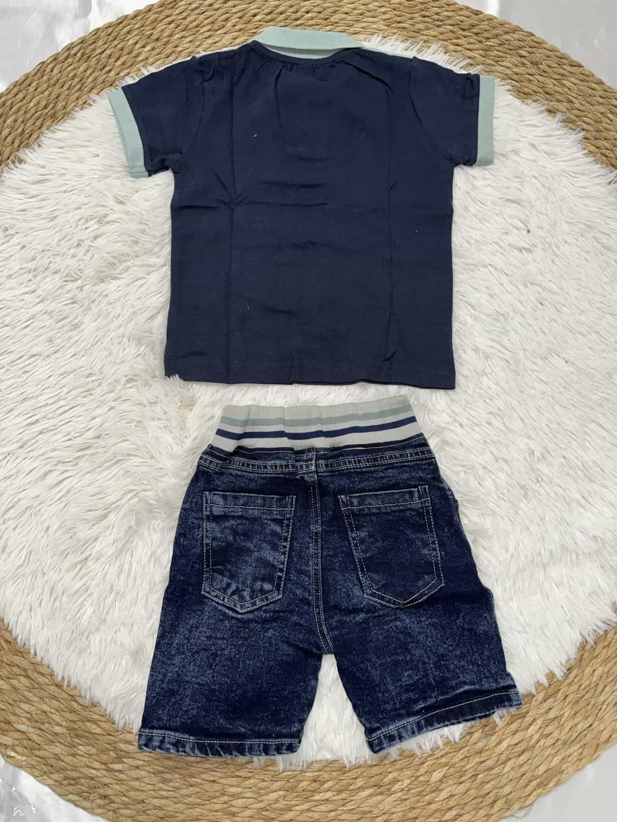 Smile Navy Polo Shorts Set – Boy (Mint Color Block Top)