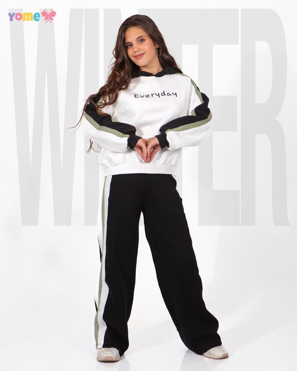 Everyday Black & White Girls’ Tracksuit Set : YM2-002G