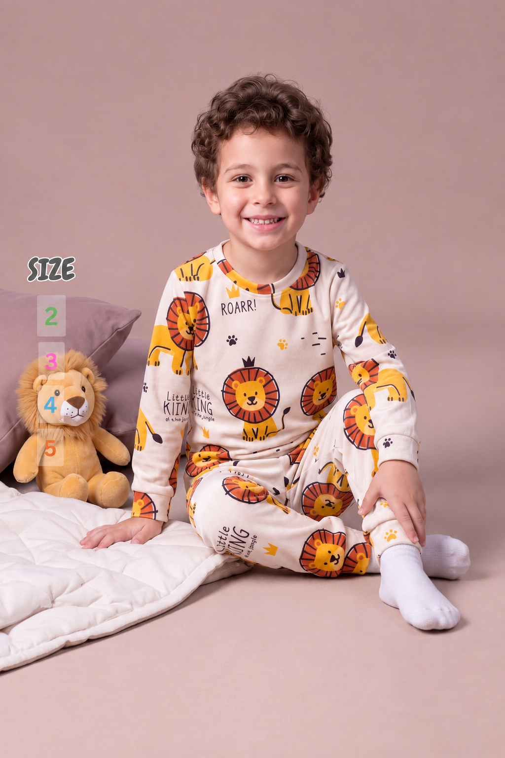 Boys' Lion "Roarr!" Soft Velvet Pajama Set : BK1-001B