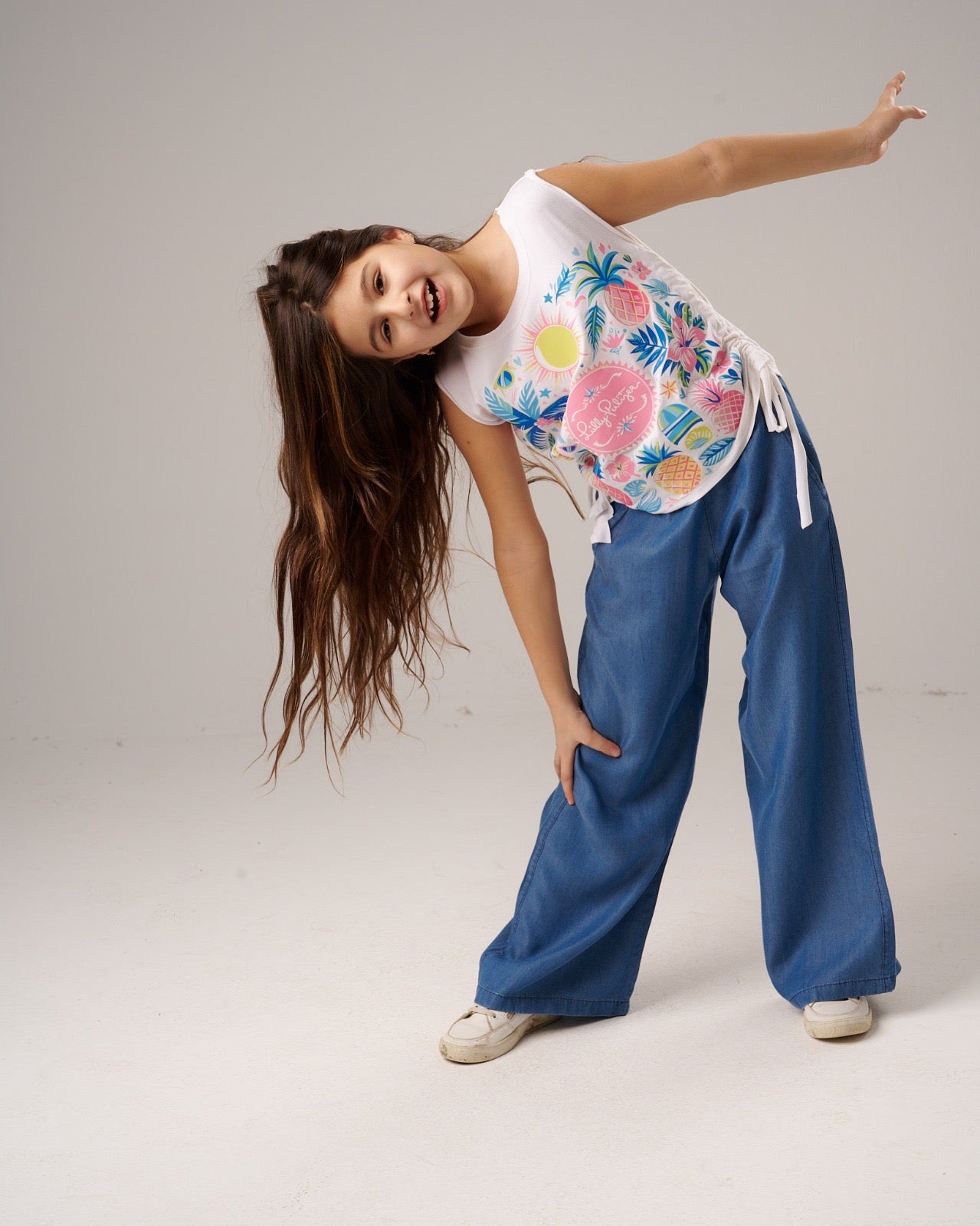 Girls Chambray Wide Leg Pants – Casual Summer Trousers |JM1016