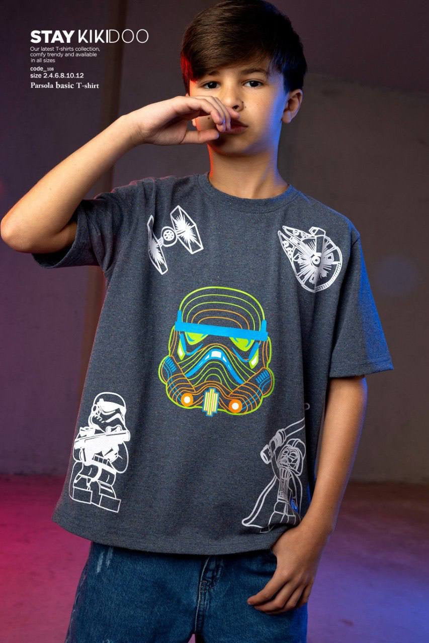 Boys Star Wars Oversized Graphic T-Shirt – Dark Grey Casual Cotton Tee|B1712