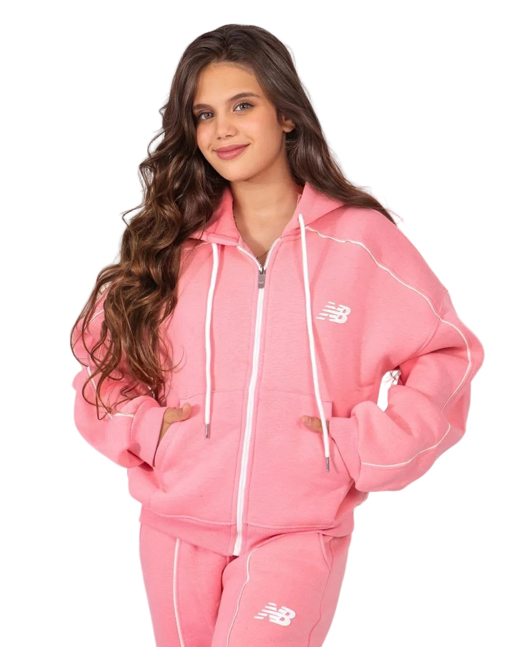 Pink Girls’ Zip-Up Hoodie & Wide-Leg Pants Set : YM2-005G