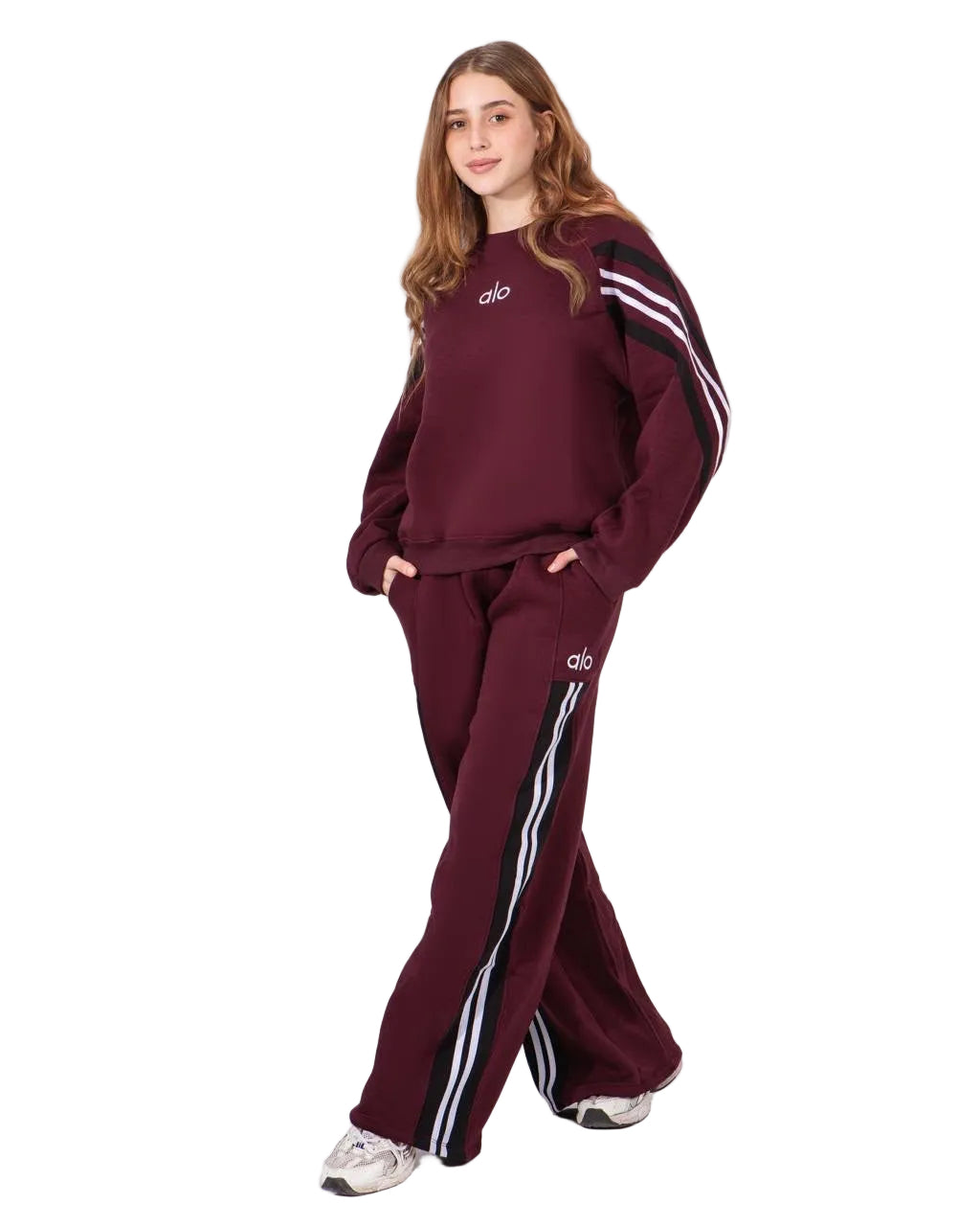 Burgundy & White Girls’ Striped Tracksuit Set : YM2-004G