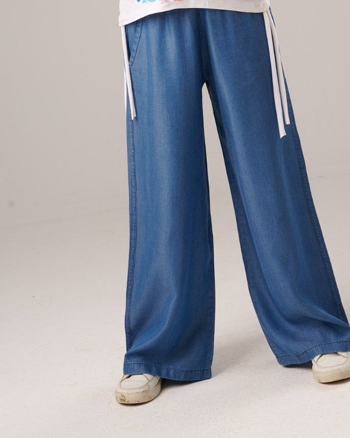 Girls Chambray Wide Leg Pants – Casual Summer Trousers