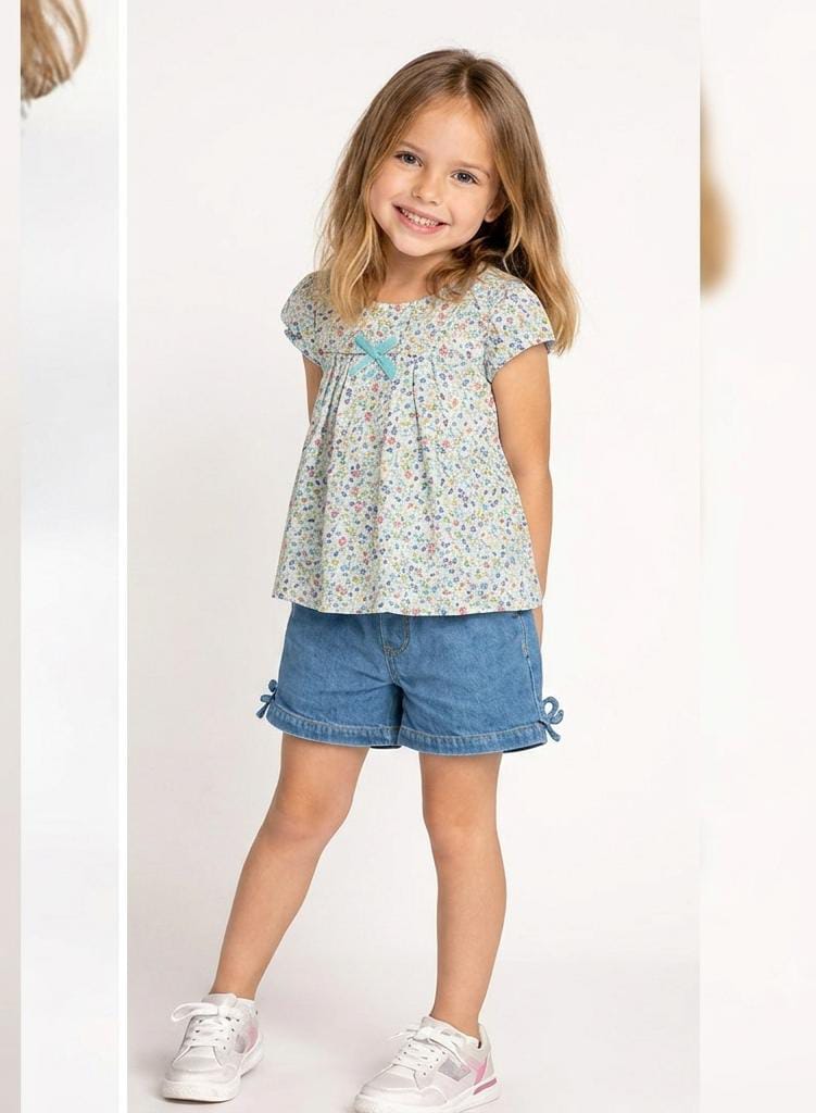 Girls Floral Top & Denim Shorts Summer Outfit Set