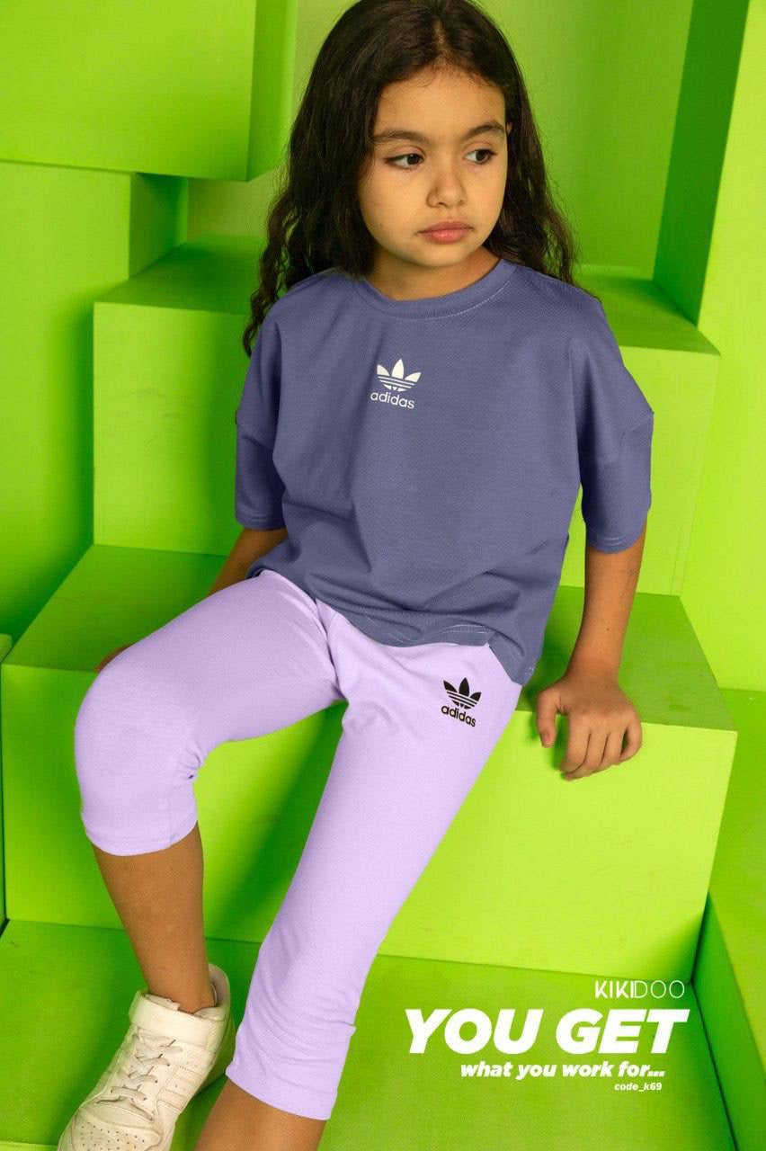 Girls Purple Sports Set – Oversized Cotton T-Shirt & Lilac Capri Leggings | Kids Casual Activewear Outfit|B0155