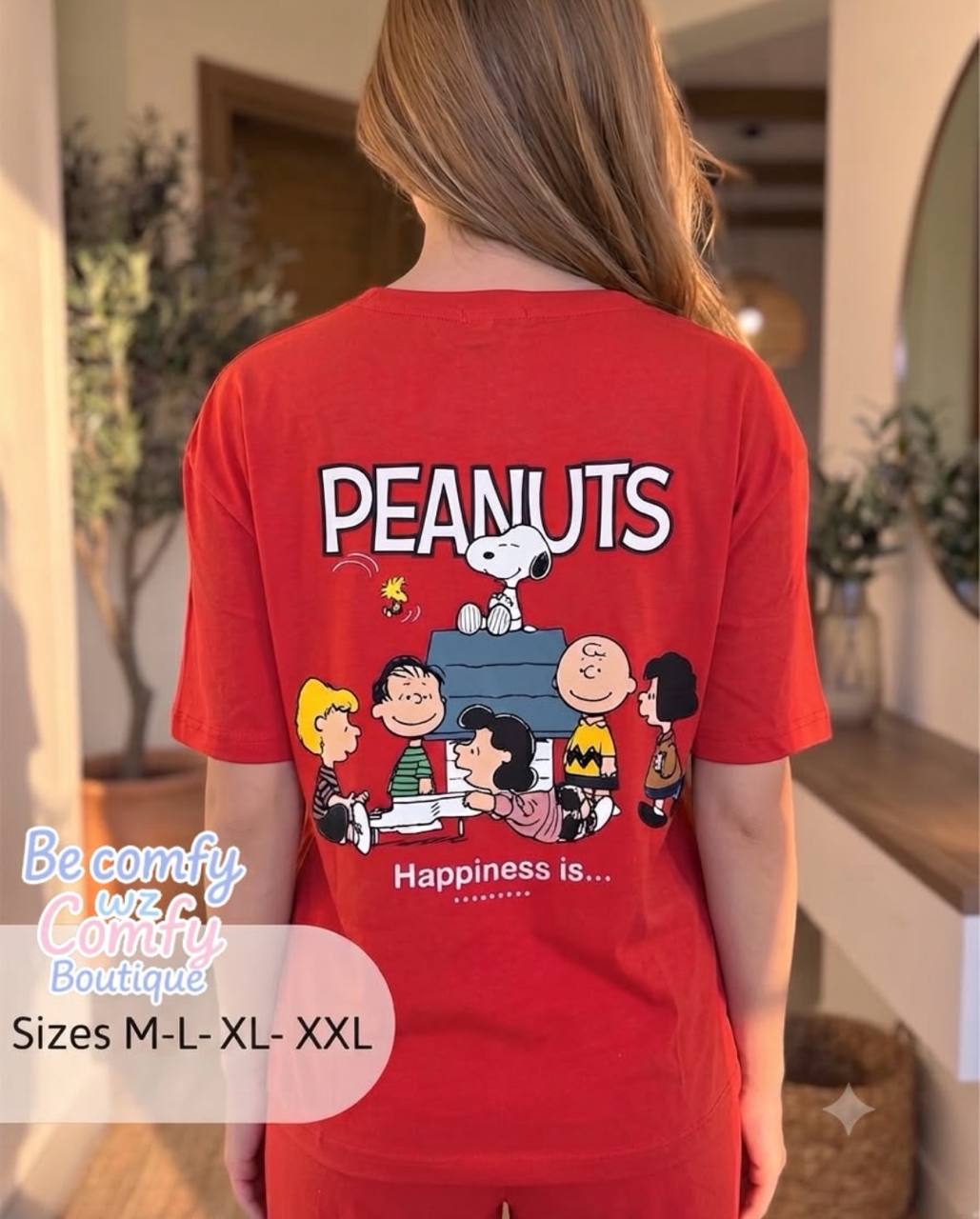 Women’s Snoopy Lounge Set – Red Short Sleeve Top & Wide Leg Pants | Soft Cotton | SM6152A