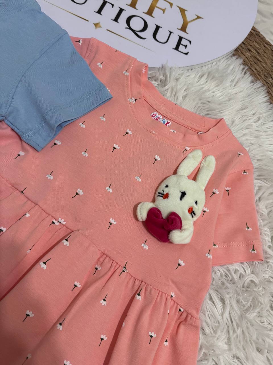 (PACK OF TWO). Girls Summer Cotton Dress with 3D Applique LI014G – Soft Casual Dress for Kids | LI014G