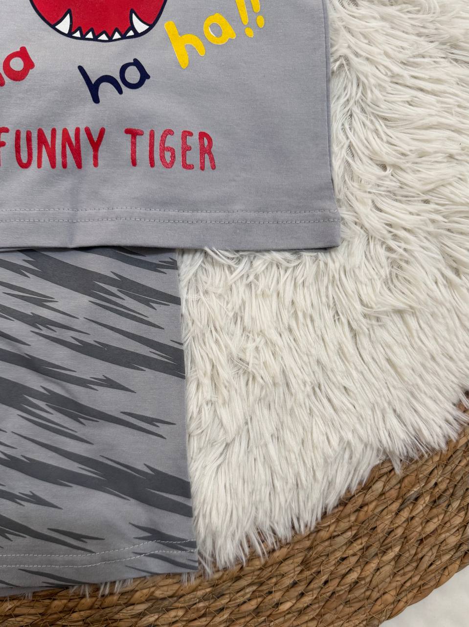 Boys Summer Cotton Pajama Set – Sleeveless Funny Tiger Print & Striped Shorts | ZM017B