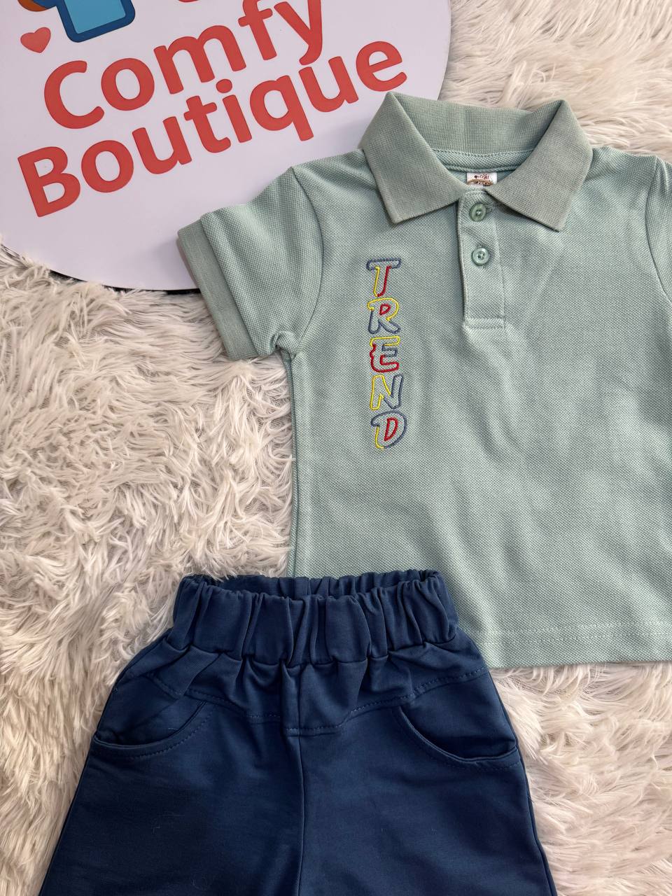Toddler Boys Polo Summer Set β Mint Green Polo Shirt & Blue Shorts ππ