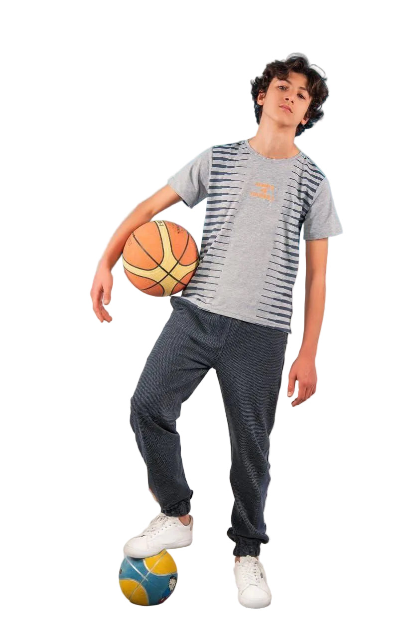 Kids’ Casual Sportswear Set – Striped T-Shirt & Comfortable Joggers