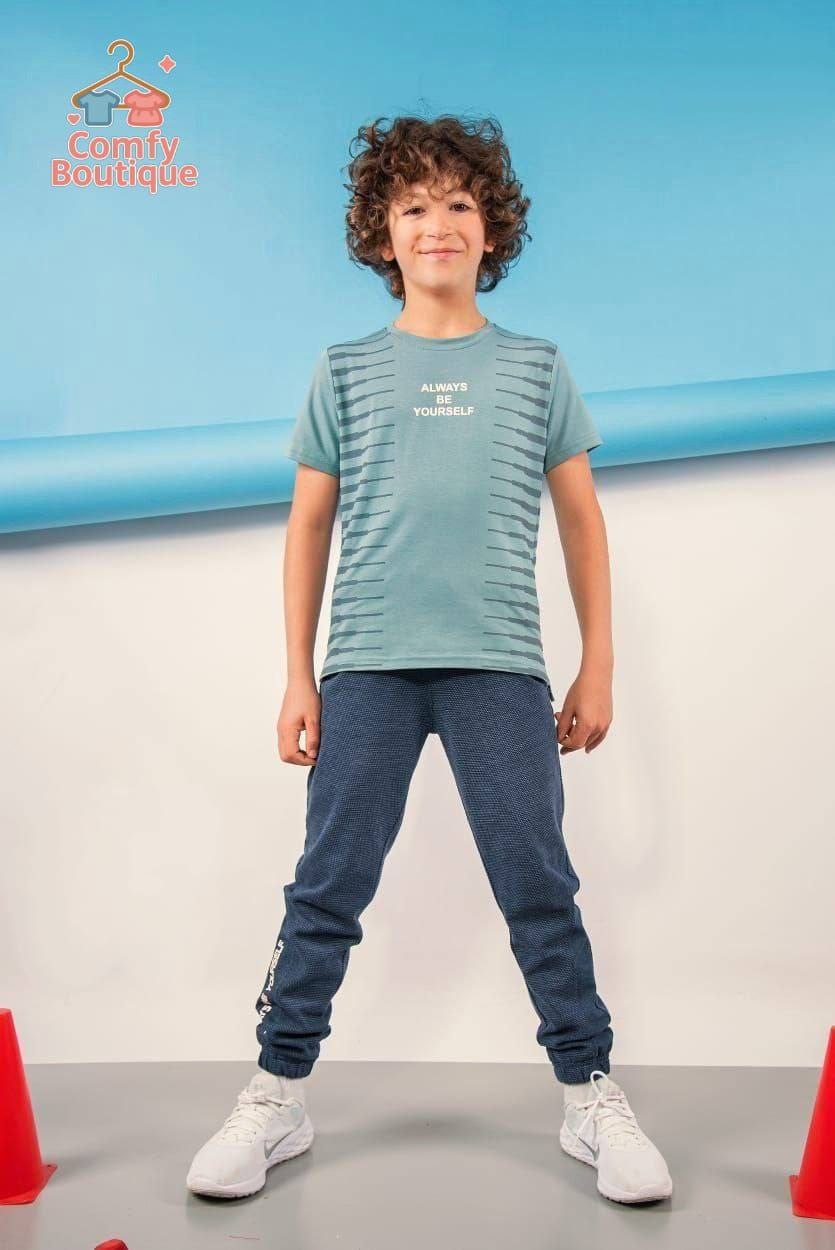 Kids’ Casual Sportswear Set – Striped T-Shirt & Comfortable Jogge