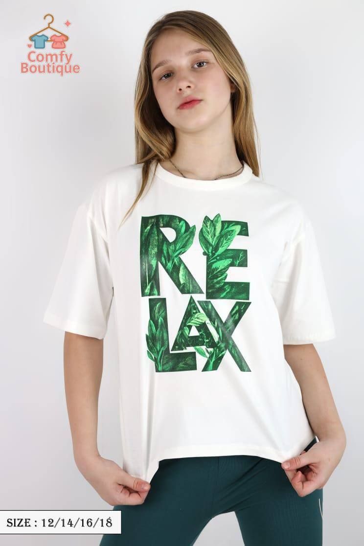 Girls’ Athleisure Look – White Relaxed Tee & Forest Green Leggings