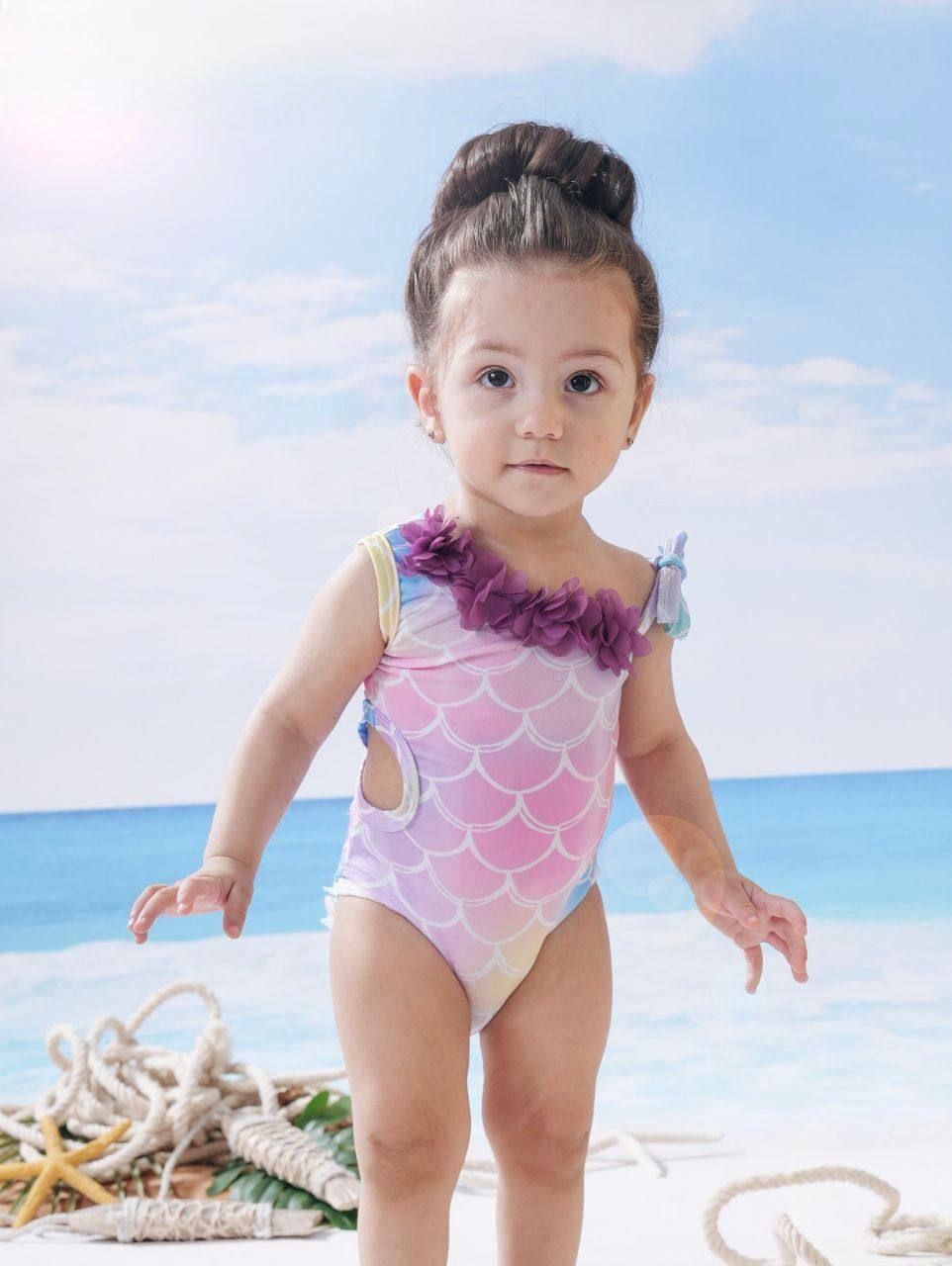 Toddler Girls Mermaid Swimsuit | Pastel One-Piece Beachwear