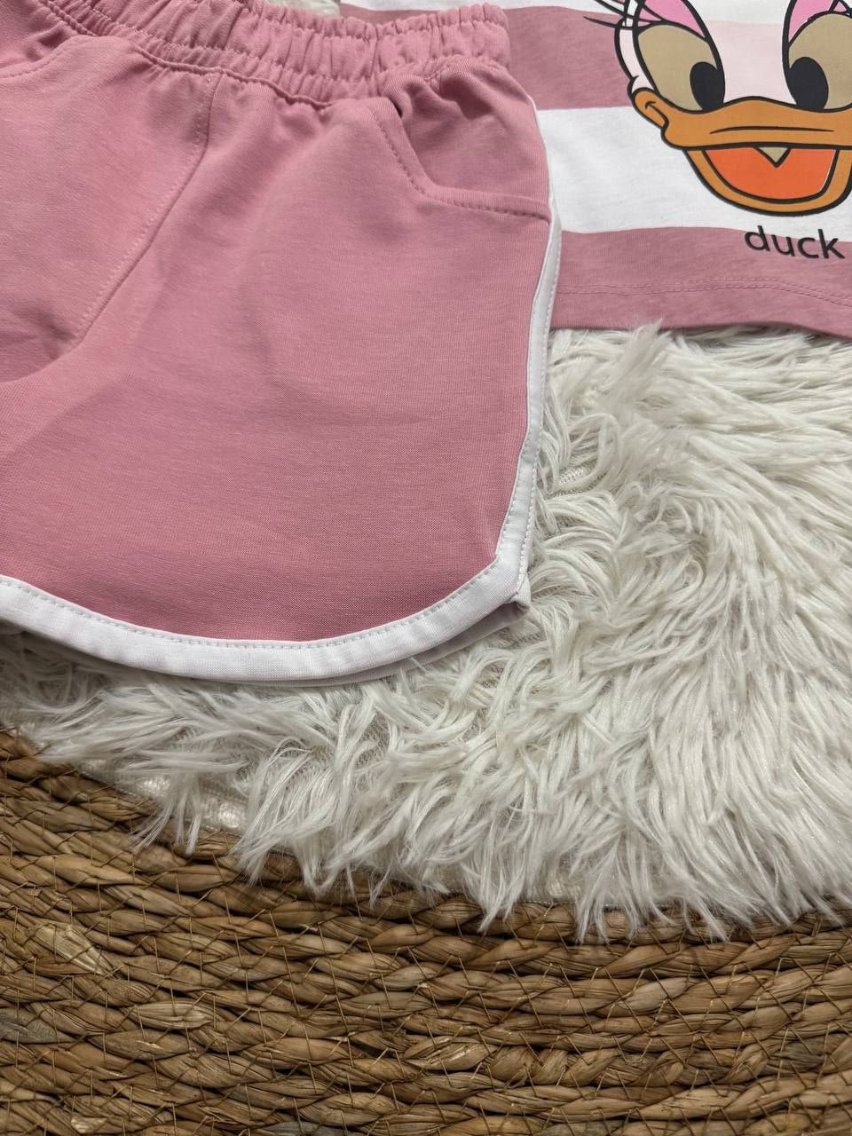 Disney Daisy Duck Girls’ Summer T-Shirt & Shorts Set – Pink Striped 2-
