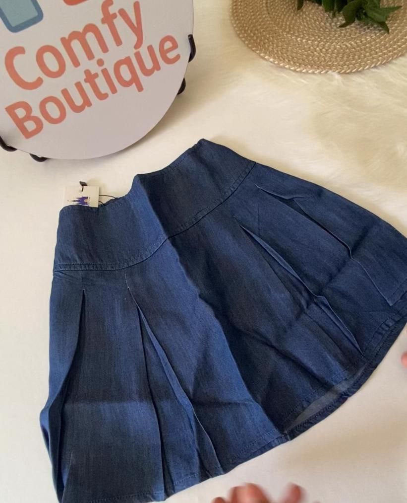 Girls’ Denim Pleated Skirt – Classic A-Line Casual Skirt for Kids