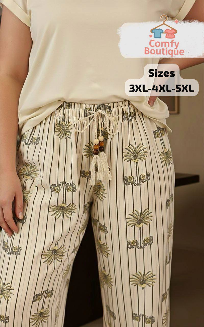 Cream Palm Print Women’s Pajama Set