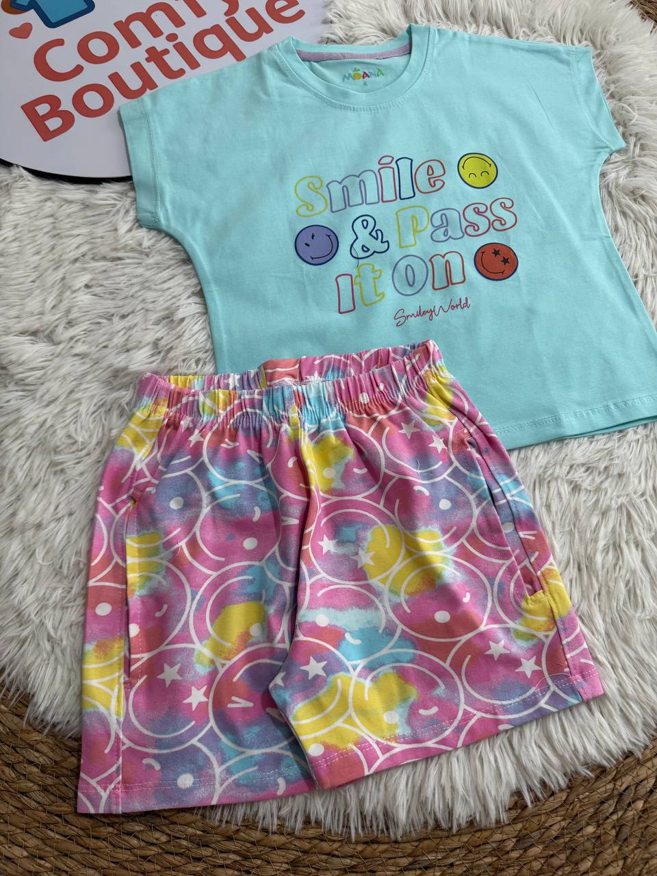 Girls Smile Bright Summer Shorts Set β Fun & Colorful Kids Outfit βοΈπ