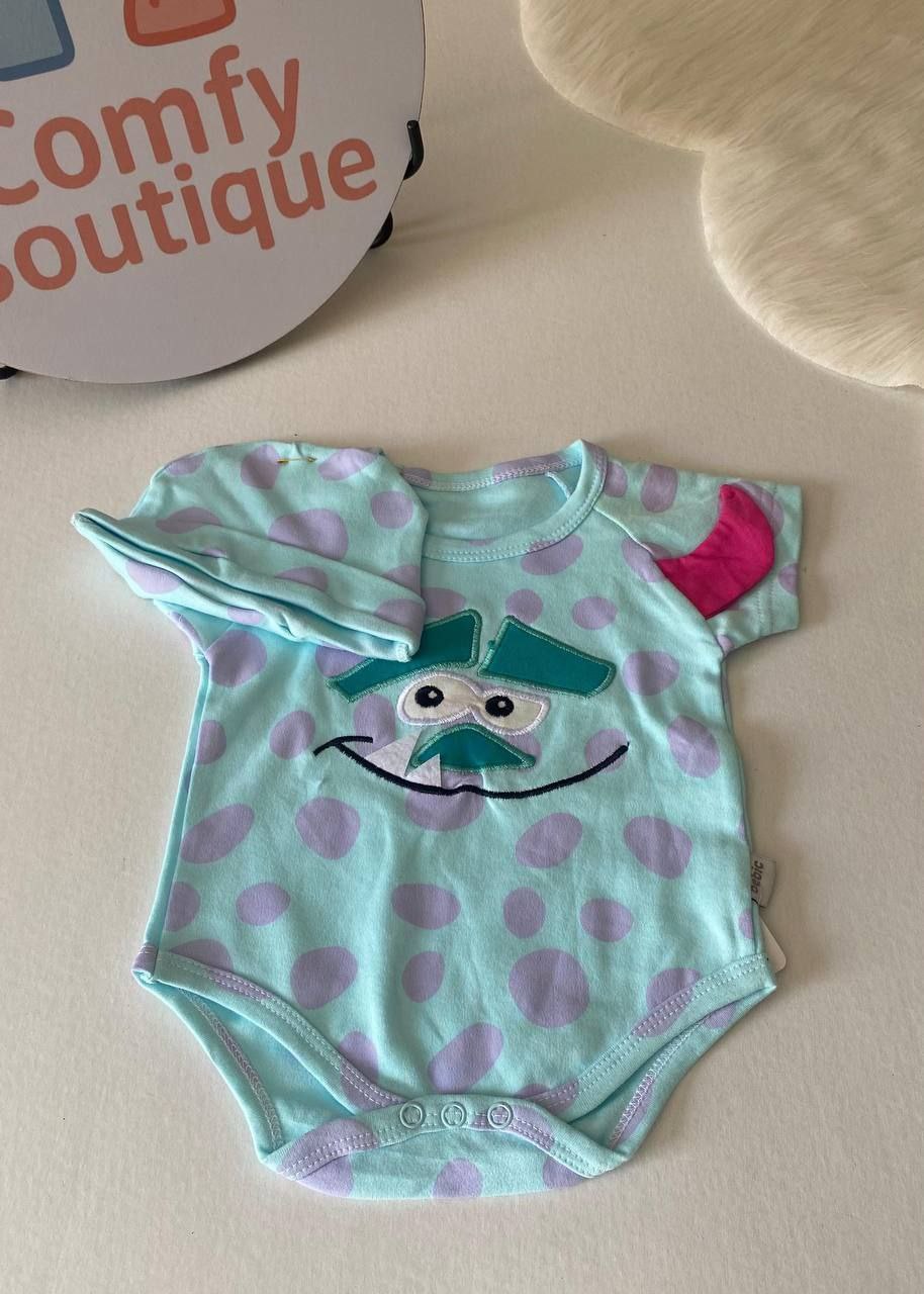 Cute Monster Baby Bodysuit with Matching Hat Set ππΆβ¨