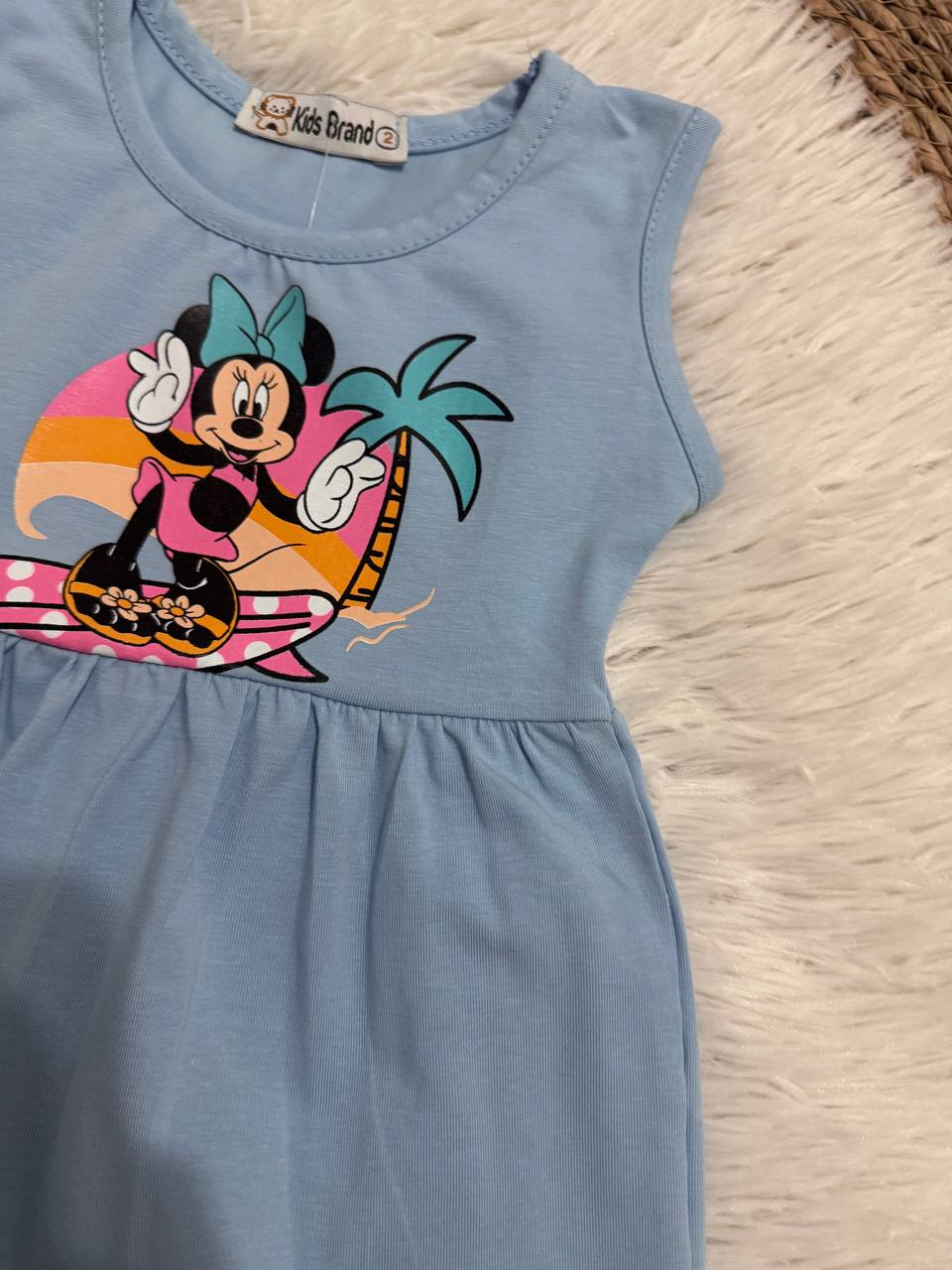 Girls Sleeveless Cotton Summer Dress – Ice Cream & Minnie Print | Soft & Comfortable