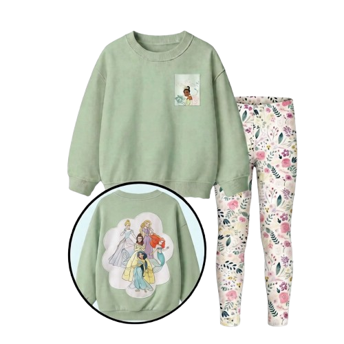 Baby Girls' Disney Princess 2-Piece Set – Sage Green Sweatshirt & Floral Leggings : KZ1-004G