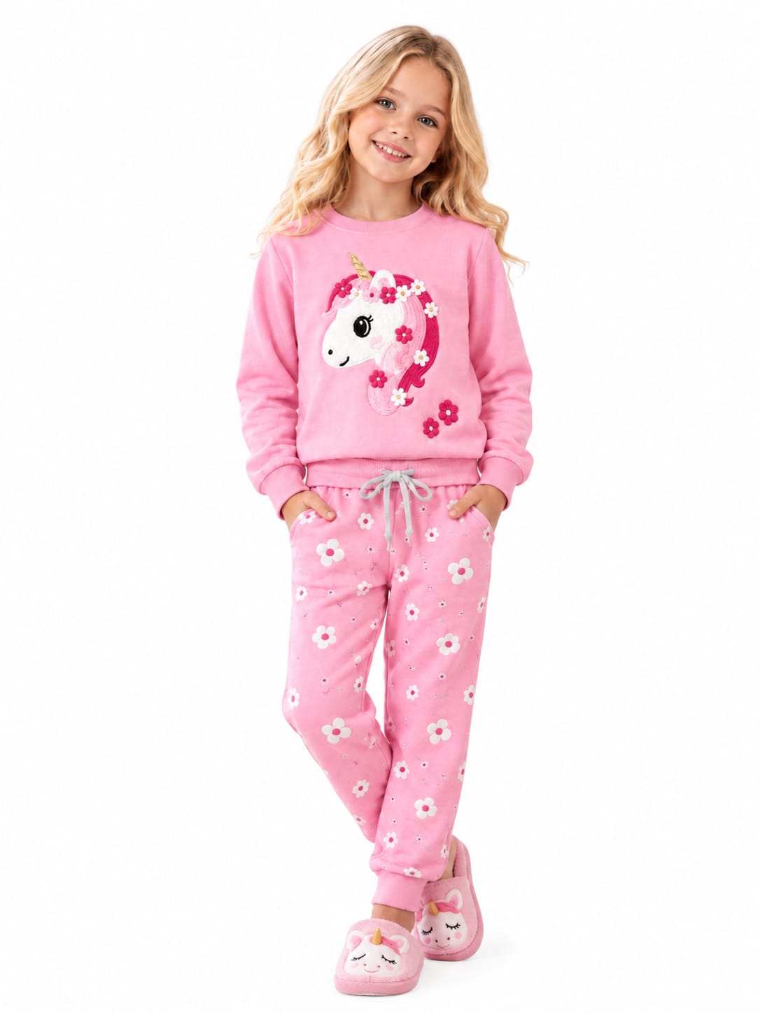 Girls’ Pink Unicorn Floral Pajama Set : VA4-002G