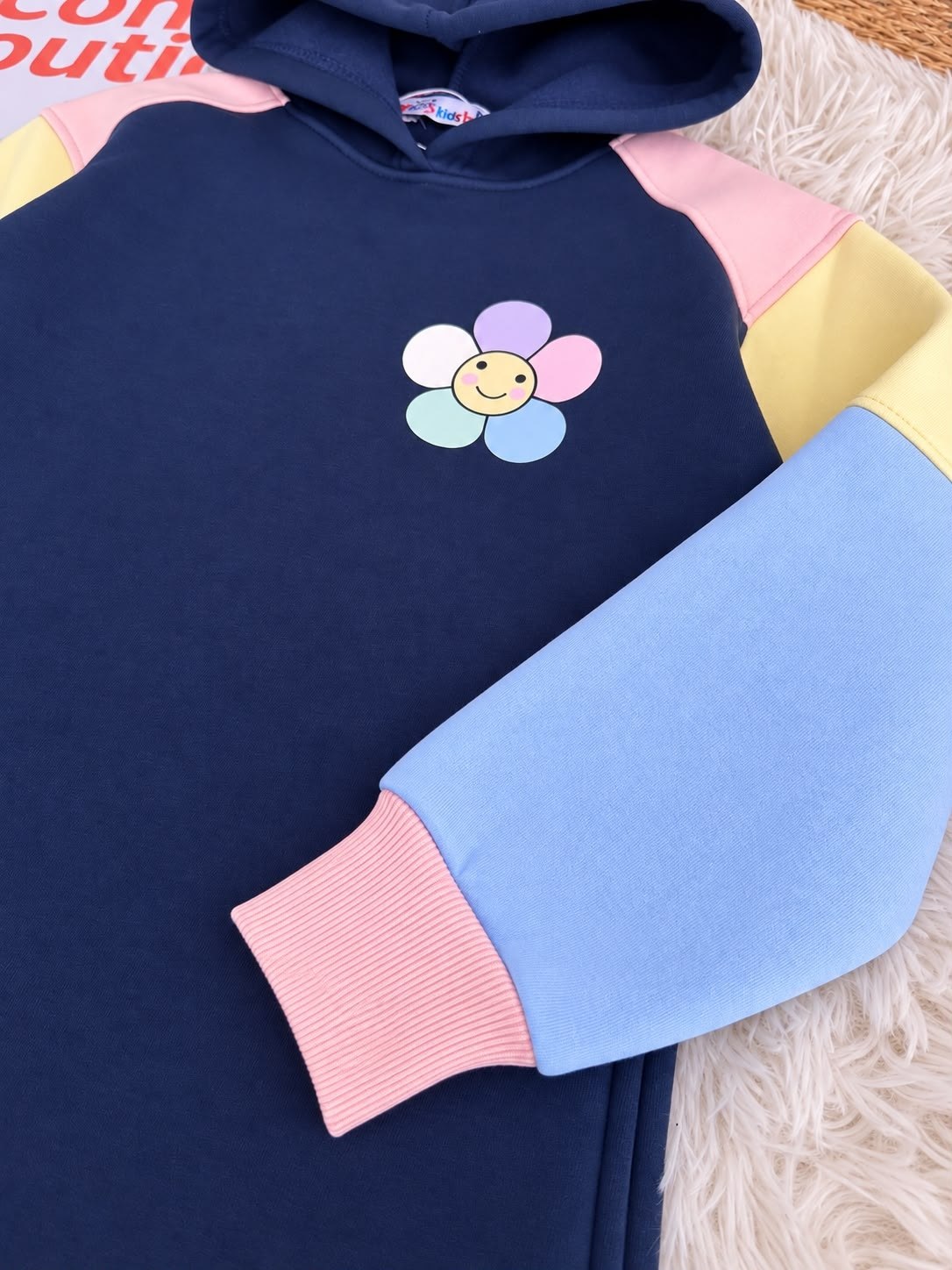 Girls’ Navy Color Block Flower Hoodie Dress : PK1-004G
