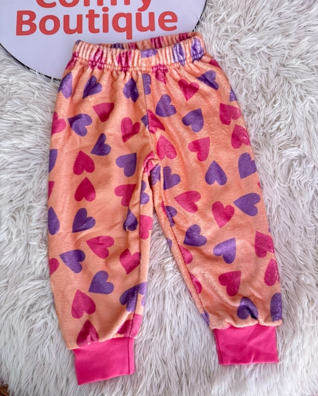 Girls' Pink Unicorn Pajama Set with Heart Print and Matching Slippers: NT1-002G