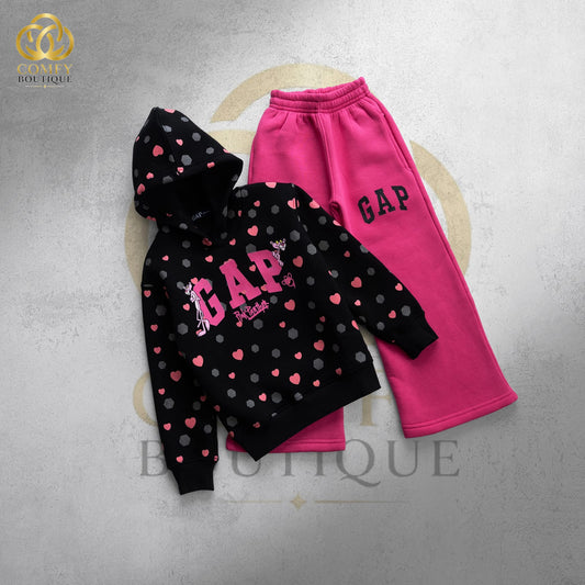 Girls’ Black & Pink Graphic Hoodie & Wide-Leg Pants Set