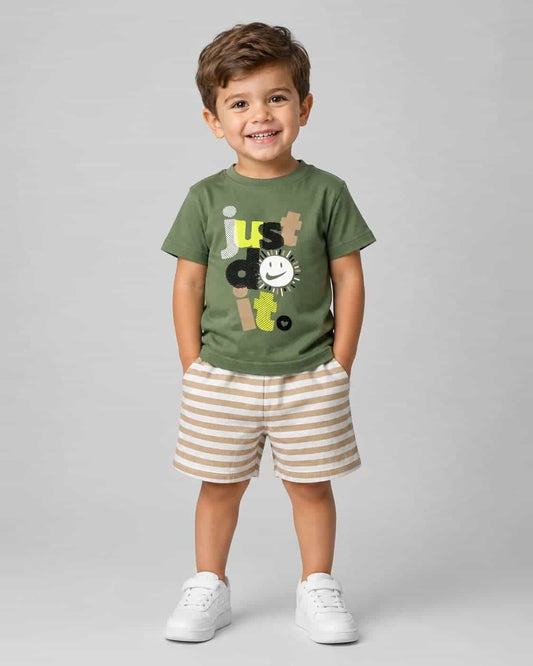 Just Do It Olive Green Shorts Set – Boy (Text Graphic)