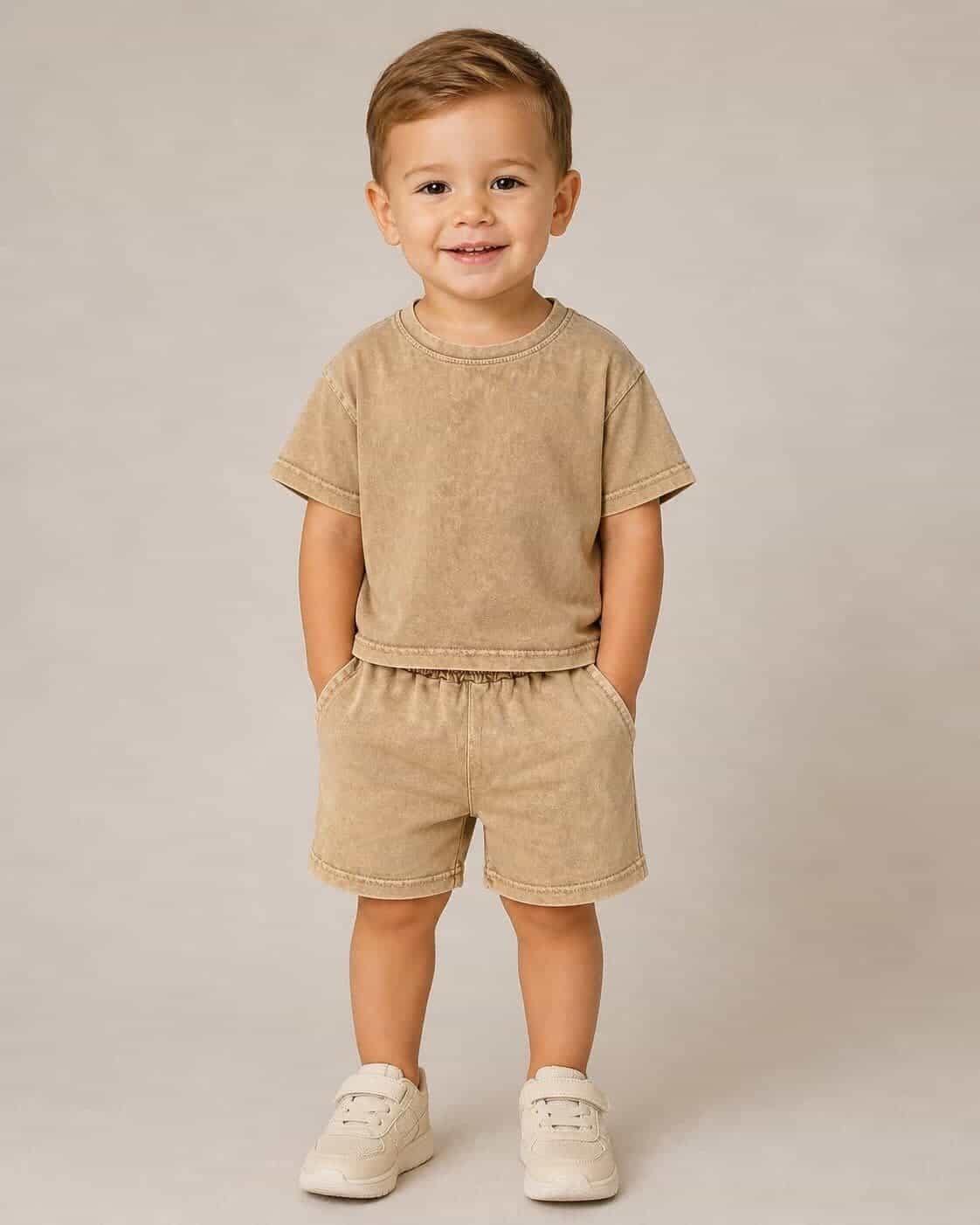 Washed Beige Shorts Set – Boy (Tonal Set)