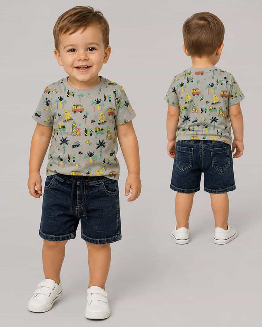 Travel Gray Shorts Set – Boy (Travel Motif Top)