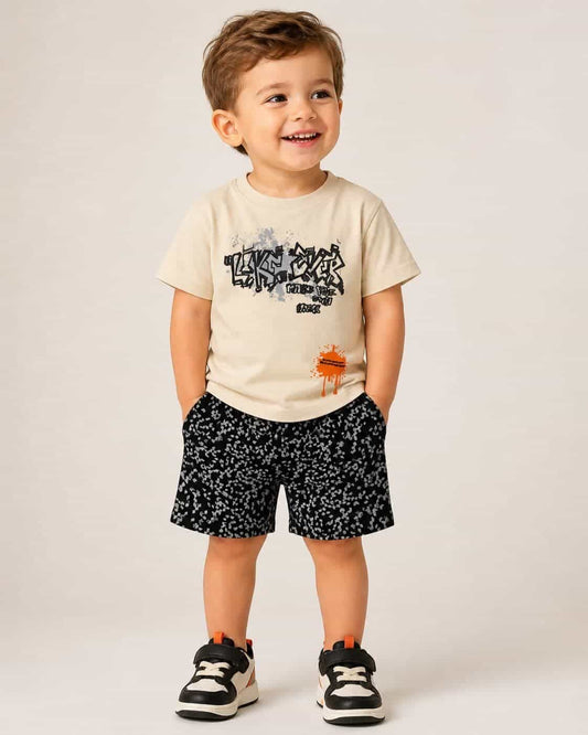 Graffiti Beige Shorts Set – Boy (Speckled Shorts)