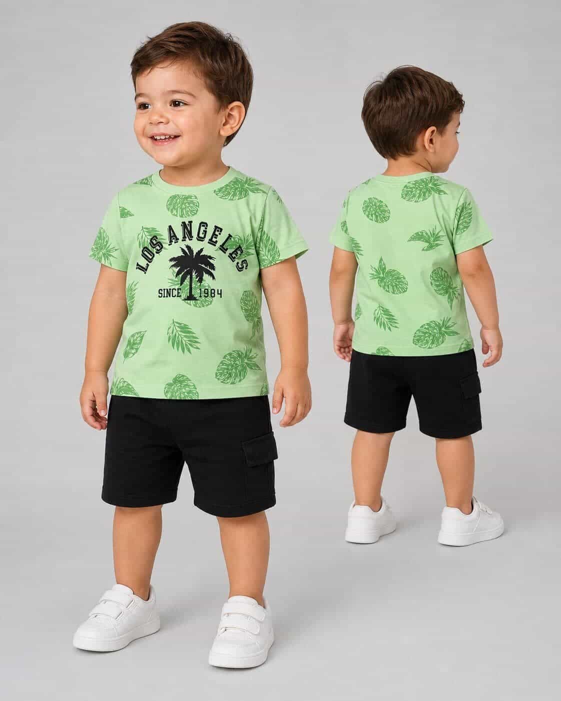 Los Angeles Green Shorts Set – Boy (Palm Graphic)
