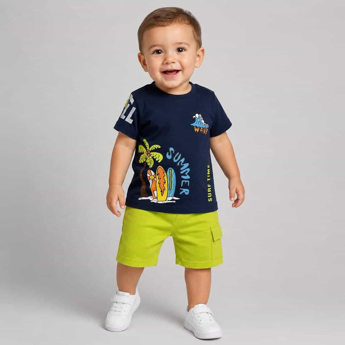 Summer Navy Shorts Set – Boy (Surf Graphic)