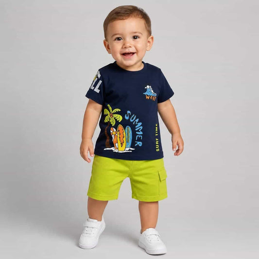 Summer Navy Shorts Set – Boy (Surf Graphic)
