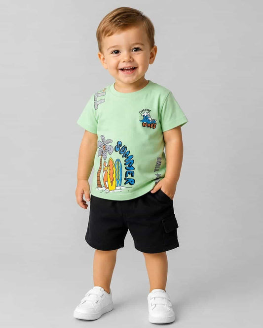 Summer Green Shorts Set – Boy (Surf Graphic)