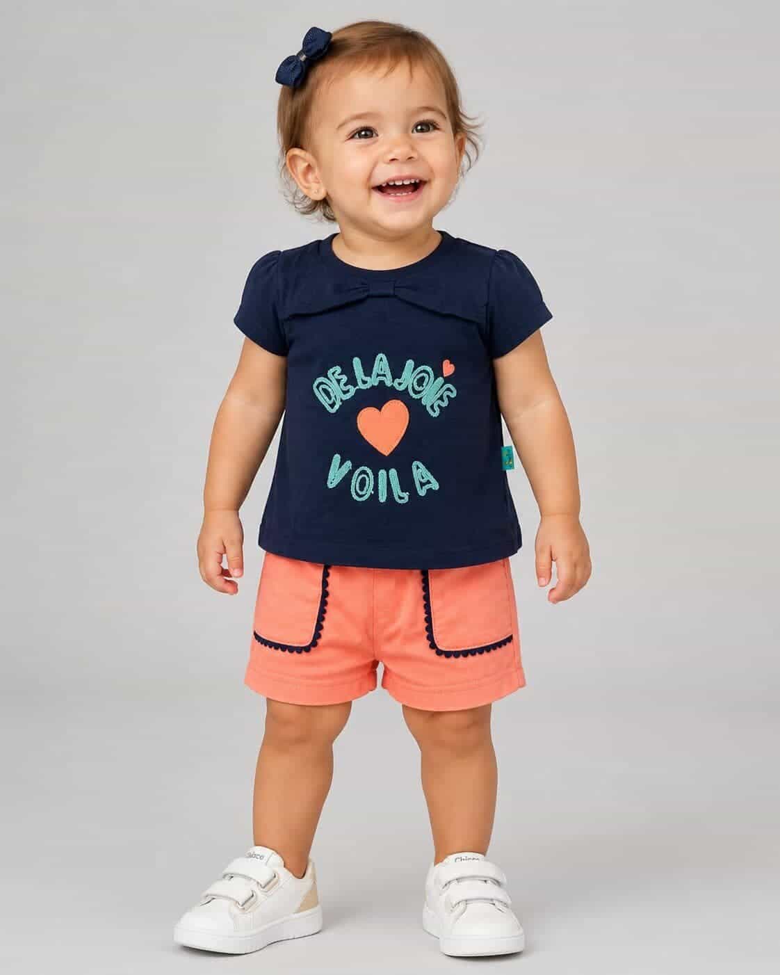 Voila Navy Shorts Set – Girl (Heart Graphic)
