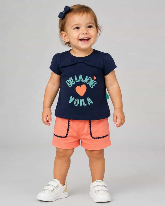 Voila Navy Shorts Set – Girl (Heart Graphic)