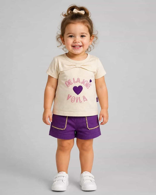 Voila Purple Shorts Set – Girl (Heart Graphic)
