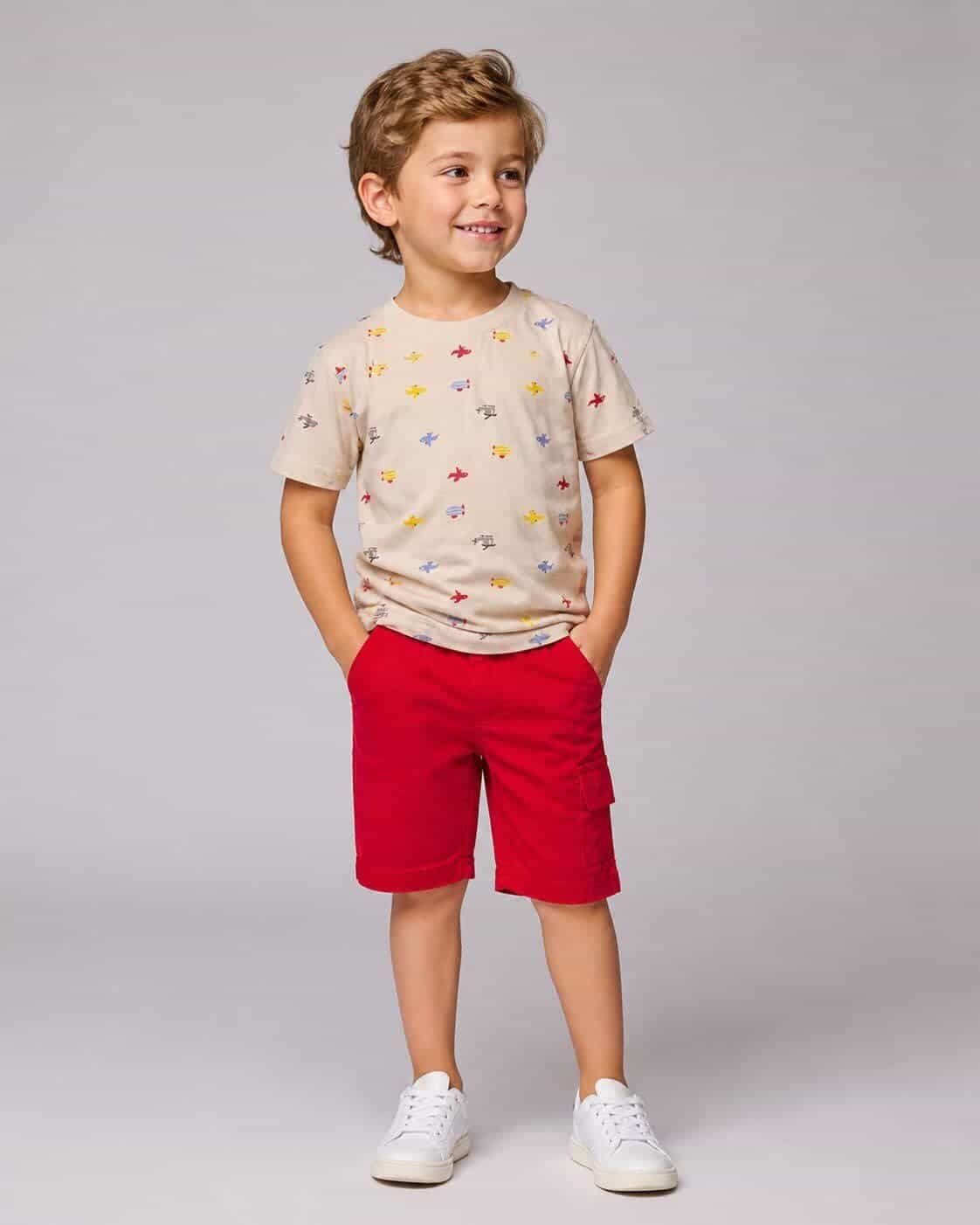 Airplane Red Shorts Set – Boy (Allover Motif Top)