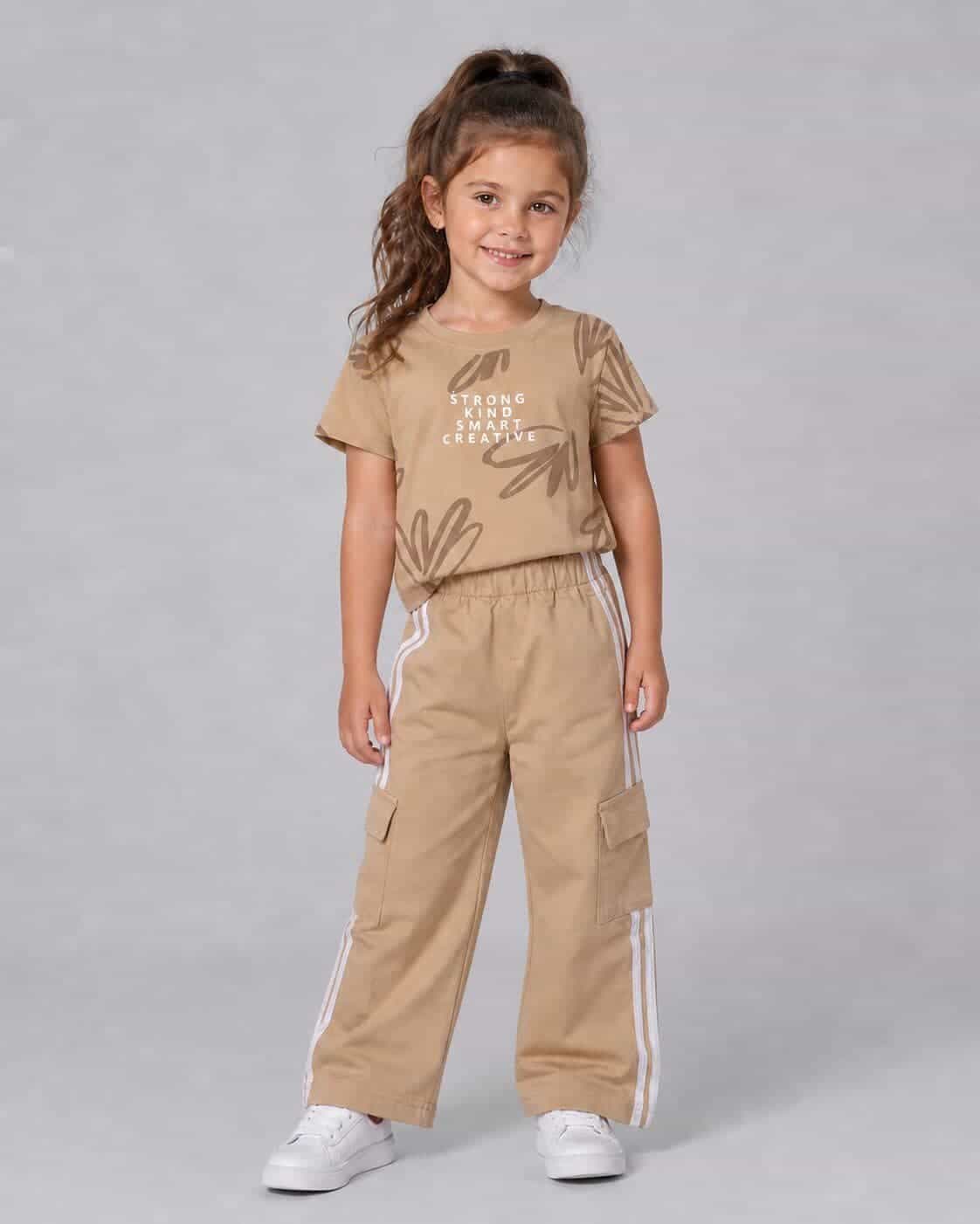 Kind Creative Beige Pants Set – Girl (Side Stripes)