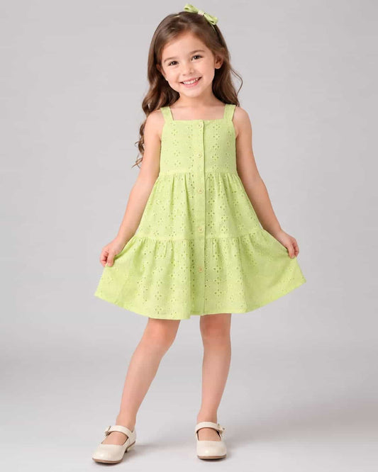 Tiered Green Dress – Girl (Button Front)