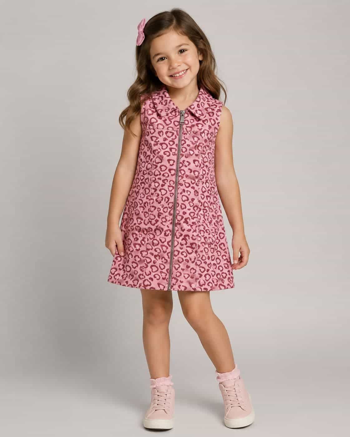 Leopard Pink Zip Dress – Girl (Collared)