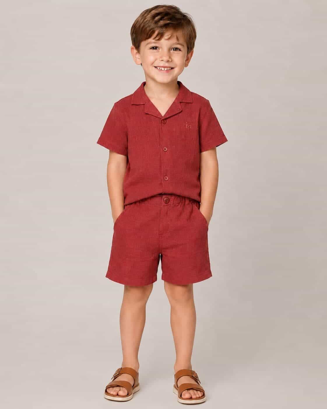 Red Short Set – Boy (Button Shirt)
