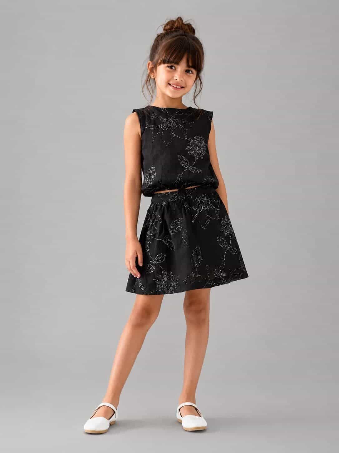 Black Skirt Set – Girl (Floral Skirt)