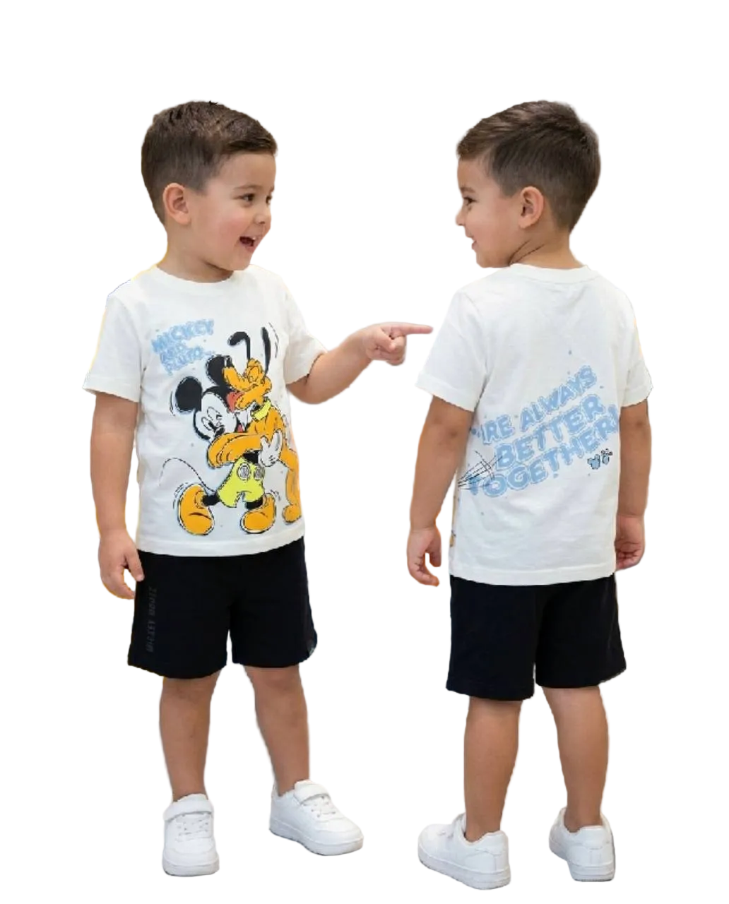 Boys Disney Mickey Mouse & Pluto Cotton T-Shirt and Shorts Set BQ004B – Summer Kids Outfit | White & Black BQ004B