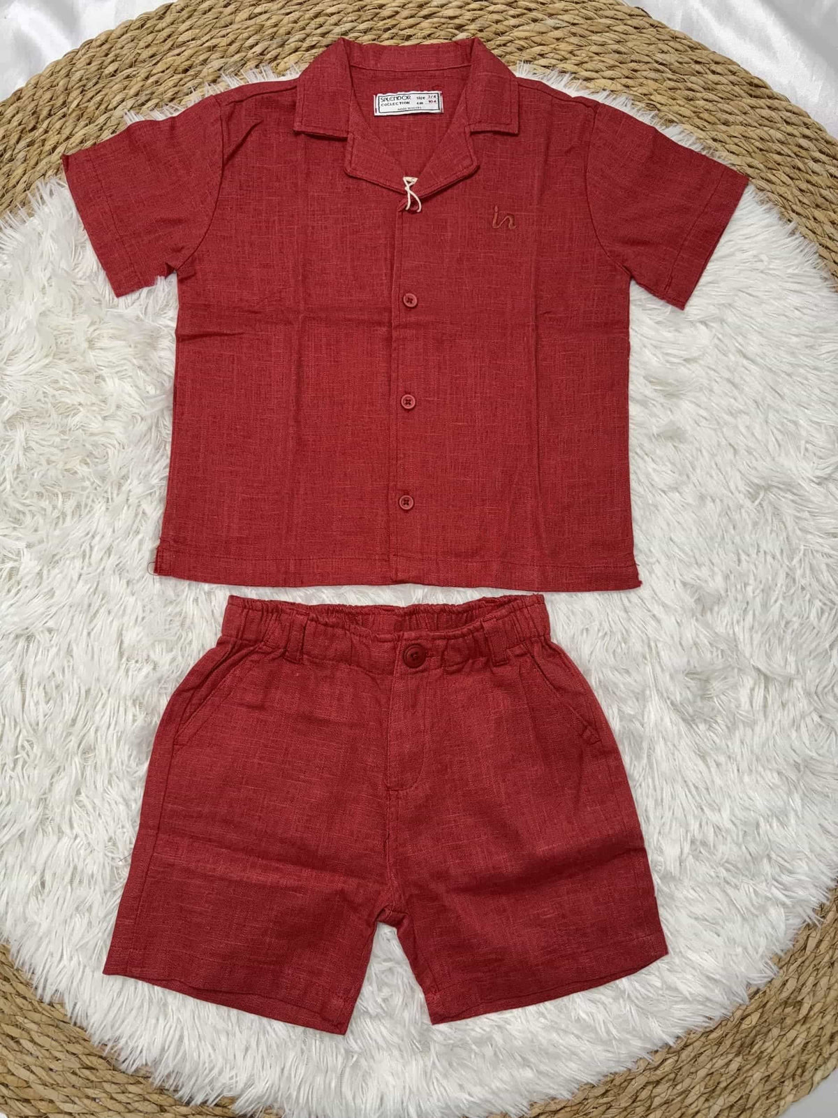 Red Short Set – Boy (Button Shirt)